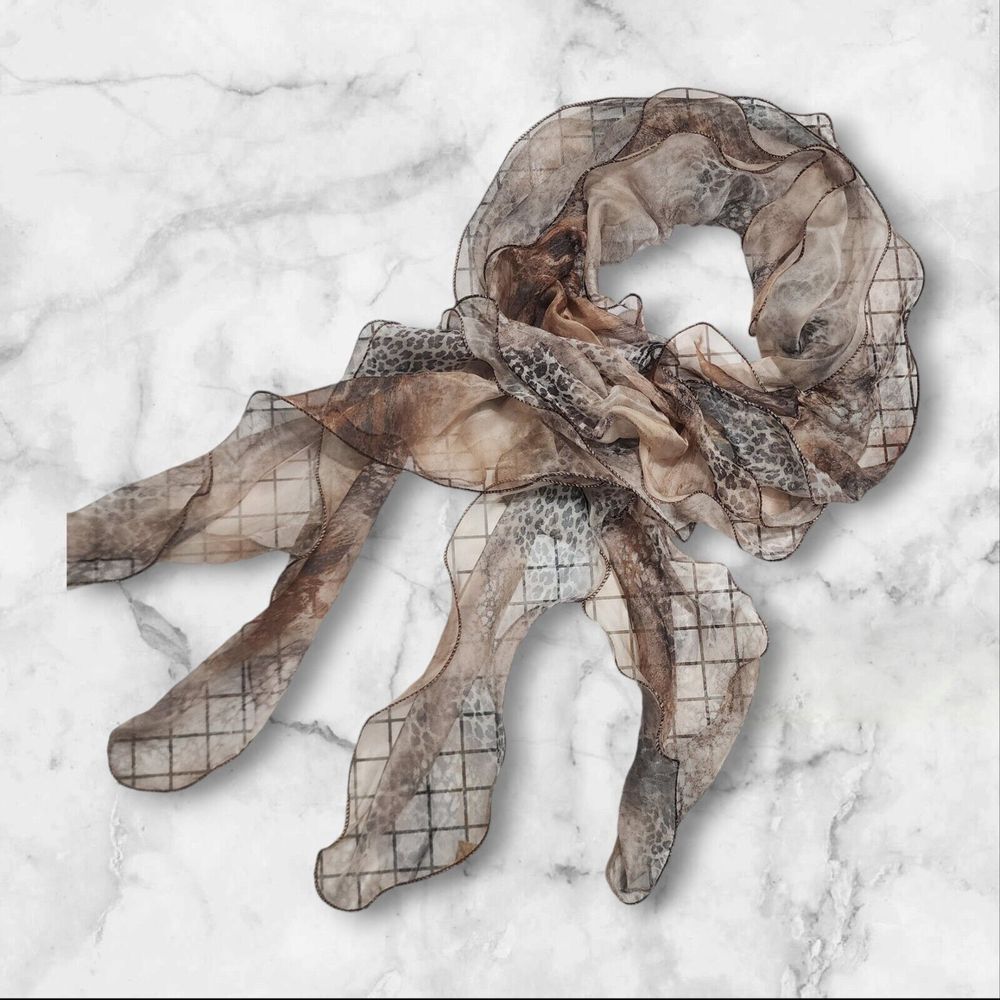 Vintage Animal Print Scarf Elastic‎ Flowy Tattered Ends Simply Savvy Boutique
